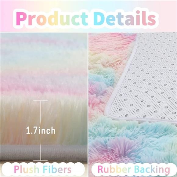 Rainbow Fluffy 4x6 Rug Girls Bedroom Room Decor, Shag Carpet for Nursery, - Picture 4 of 6